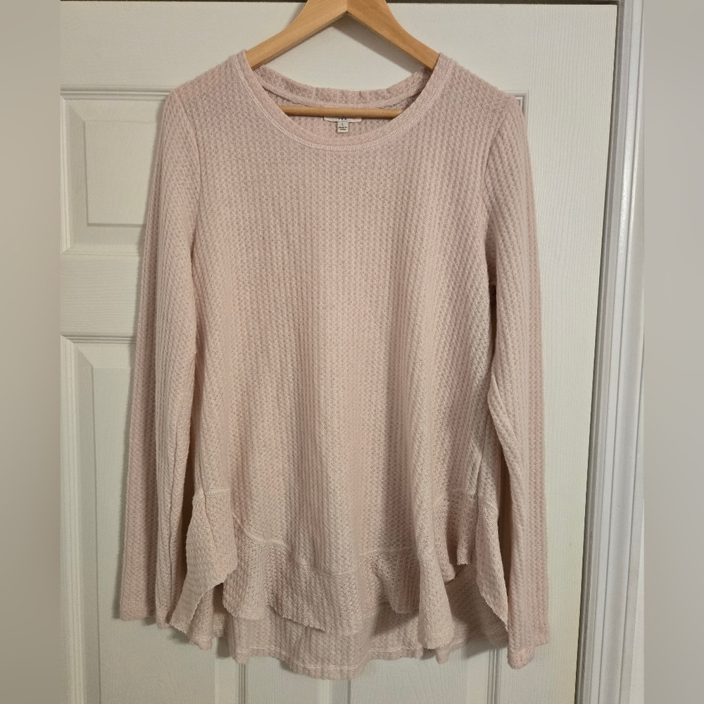 Umgee Light Pink Blush Waffle Knit Lightweight Sweater size large